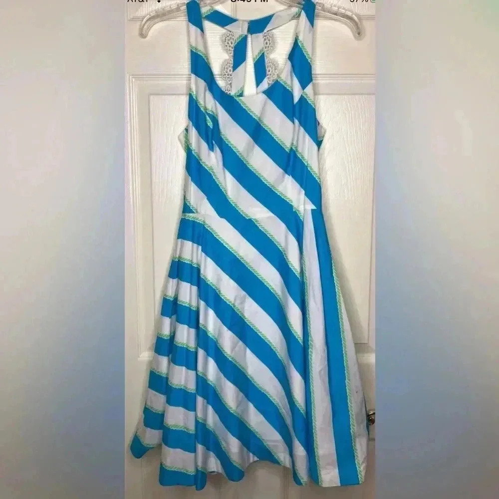 Woman Lilly Pulitzer Blue White Green Zo Stripe Dress Sz 0 Euc Sleeveless